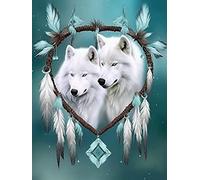 Bimkole 5D Diamond Painting DIY Kits Loup Blanc, Attrape-Rêves Broderie Diamant Kits De Broderie Au Point De Croix Strass Rond Résine Peinture Décor à La Maison 30X40 cm