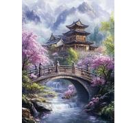 Bimkole 5D DIY Diamond Painting Kits Architecture, Pont De La Maison Broderie Diamant Kits De Broderie Au Point De Croix Strass Rond Résine Peinture Décor à La Maison 30x40 cm