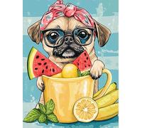 Bimkole 5D DIY Diamond Painting Kits Chien, Animaux Fruitiers Broderie Diamant Kits De Broderie Au Point De Croix Strass Rond Résine Peinture Décor à La Maison 30x40 cm