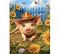 Bimkole 5D DIY Diamond Painting Kits Cochon, Tournesol Broderie Diamant Kits De Broderie Au Point De Croix Strass Rond Résine Peinture Décor à La Maison 30x40 cm