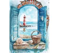 Bimkole 5D DIY Diamond Painting Kits Coquille De Phare, Devant La Fenêtre Broderie Diamant Kits De Broderie Au Point De Croix Strass Rond Résine Peinture Décor à La Maison 30x40 cm