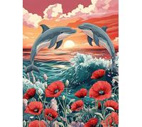Bimkole 5D DIY Diamond Painting Kits Dauphin, Tulipe Broderie Diamant Kits De Broderie Au Point De Croix Strass Rond Résine Peinture Décor à La Maison 30x40 cm