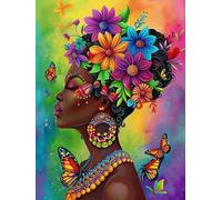 Bimkole 5D DIY Diamond Painting Kits Femme Afro-Américaine, Fleur Broderie Diamant Kits De Broderie Au Point De Croix Strass Rond Résine Peinture Décor à La Maison 30x40cm