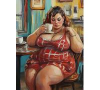 Bimkole 5D DIY Diamond Painting Kits Grosse Femme, Tasse Broderie Diamant Kits De Broderie Au Point De Croix Strass Rond Résine Peinture Décor à La Maison 30x40 cm