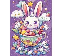 Bimkole 5D DIY Diamond Painting Kits Lapin Tasse à Thé, Dessin Animé Broderie Diamant Kits De Broderie Au Point De Croix Strass Rond Résine Peinture Décor à La Maison 30x40 cm