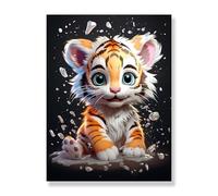 Bimkole 5D DIY Diamond Painting Kits Petit Tigre, Animal Broderie Diamant Kits De Broderie Au Point De Croix Strass Rond Résine Peinture Décor à La Maison 30x40 cm