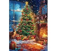 Bimkole 5D DIY Diamond Painting Kits Sapin De Noël, Festival Broderie Diamant Kits De Broderie Au Point De Croix Strass Rond Résine Peinture Décor à La Maison 30x40cm