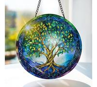 Bimkole Arbre De Vie Verre Coloré Suspendu - Feuilles Décoration de Fenêtre Suspendue - pour Jardin, Fenêtre et Porte, Noël, Décoration de Suncatcher Faite à la Main 20x20 cm