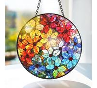 Bimkole Attrape-soleil coloré en vitrail à suspendre - Design pour décoration de fenêtre ou de porte d'intérieur - 20 x 20 cm avec chaîne et crochet - Cadeau unique de décoration d'intérieur