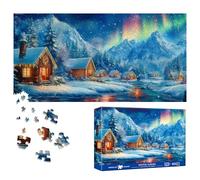 Bimkole Aurore Boréale Hivernale Puzzle 1000 Pieces, Maison Enneigée Puzzle 1000 Pièces Adultes, Un Familial Divertissant Et Stimulant, Une Excellente Idée Cadeau, Dimensions finales 80 x 41 cm