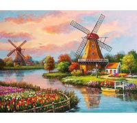 Bimkole Diamond Painting 5D DIY Diamant Peinture Moulin à Vent Paysage Bricolage Plein Forage Cristal Strass Peinture Décor à La Maison 40 * 50 cm(y4-1276)