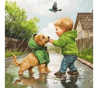 Bimkole DIY 5D Diamond Painting Kits Dessin Animé, Chiens Broderie Diamant Kits De Broderie Au Point De Croix Strass Rond Résine Peinture Décor à La Maison 30x30 cm