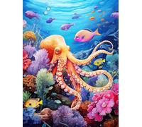 Bimkole DIY 5D Diamond Painting Kits Pieuvre, Animal Broderie Diamant Kits De Broderie Au Point De Croix Strass Rond Résine Peinture Décor à La Maison (30x40 cm)