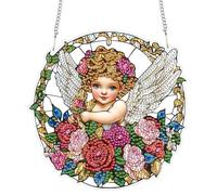 Bimkole DIY Diamant Painting Pendentif Ange Bébé, 5D Painting Diamant Hanging Fleur, Diamond Painting Suspendus Avec Chaîne, Pour Jardin Maison Mur Décoration De Fenêtre Et De Porte 20x20 cm
