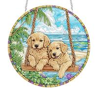 Bimkole DIY Diamant Painting Pendentif Chien Balançoire, 5D Painting Diamant Hanging Animaux, Diamond Painting Suspendus Avec Chaîne, Pour Jardin Maison Mur Décoration De Fenêtre Et De Porte 20x20 cm