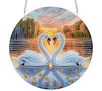 Bimkole DIY Diamant Painting Pendentif Cygne, 5D Painting Diamant Hanging Animal, Diamond Painting Suspendus Avec Chaîne, Pour Jardin Maison Mur Décoration De Fenêtre Et De Porte 20x20 cm