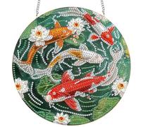 Bimkole DIY Diamant Painting Pendentif Koï, 5D Painting Diamant Hanging Poissons Rouges, Diamond Painting Suspendus Avec Chaîne, Pour Jardin Maison Mur Décoration De Fenêtre Et De Porte 20x20 cm