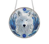Bimkole DIY Diamant Painting Pendentif Loup Blanc, 5D Painting Diamant Hanging Animaux, Diamond Painting Suspendus Avec Chaîne, Pour Jardin Maison Mur Décoration De Fenêtre Et De Porte 20x20 cm