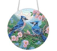Bimkole DIY Diamant Painting Pendentif Oiseaux, 5D Painting Diamant Hanging Fleurs, Diamond Painting Suspendus Avec Chaîne, Pour Jardin Maison Mur Décoration De Fenêtre Et De Porte 20x20 cm