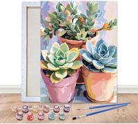 Bimkole Encadré Peinture par Numéros pour Adulte Vert Succulent, Encadré Paint by Numbers Kit Usine, DIY Débutants Dessin Peinture Pinceaux Relaxation Décor Murale Art 20x30 cm