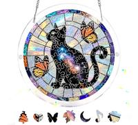Bimkole Puzzle Suncatcher Acrylique 83 Pièces - Chat Noir, Suspens en Vitrail, Cadeau pour Maman, Décoration De Maison, Attrape-Soleil pour Le Jardin, Cadeaux d'anniversaire 18x18 cm H248
