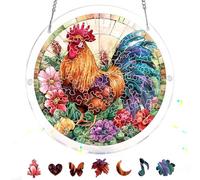 Bimkole Puzzle Suncatcher Acrylique 83 Pièces - Coq, Suspens en Vitrail, Cadeau pour Maman, Décoration De Maison, Attrape-Soleil pour Le Jardin, Cadeaux d'anniversaire 18x18 cm H136