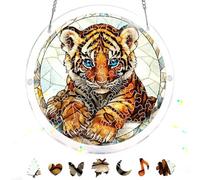 Bimkole Puzzle Suncatcher Acrylique 83 Pièces - Tigre, Suspens en Vitrail, Cadeau pour Maman, Décoration De Maison, Attrape-Soleil pour Le Jardin, Cadeaux d'anniversaire 18x18 cm H216
