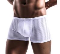 BIMONI Boxer transparent à rayures pour homme - Shorty taille basse avec coupe ajustée - Sous-vêtements élastiques sexy pour homme - Slip moderne en mélange de nylon et de polyester, Blanc., XXL