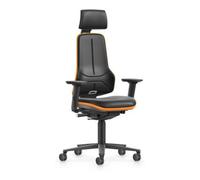 Bimos bimos Chaise de travail XXL orange avec roulettes, similicuir, appui-tête et accoudoirs Quantité:1