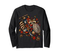 Bin Raider Raccoon Japanese Ukiyo-e Warrior Raccoon Manche Longue