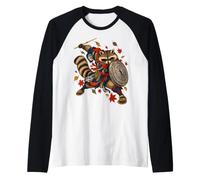 Bin Raider Raccoon Japanese Ukiyo-e Warrior Raccoon Manche Raglan