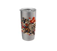 Bin Raider Raccoon Japanese Ukiyo-e Warrior Woodblock Gobelet isotherme en acier inoxydable double paroi