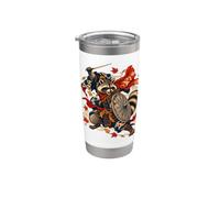 Bin Raider Raccoon Japanese Ukiyo-e Warrior Woodblock Gobelet isotherme en acier inoxydable double paroi