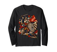 Bin Raider Raccoon Japanese Ukiyo-e Warrior Woodblock Manche Longue