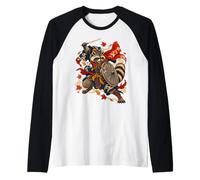 Bin Raider Raccoon Japanese Ukiyo-e Warrior Woodblock Manche Raglan