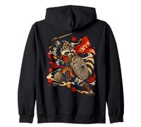 Bin Raider Raccoon Japanese Ukiyo-e Warrior Woodblock Sweat à Capuche
