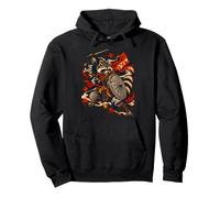 Bin Raider Raccoon Japanese Ukiyo-e Warrior Woodblock Sweat à Capuche