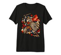 Bin Raider Raccoon Japanese Ukiyo-e Warrior Woodblock T-Shirt Haut de Gamme