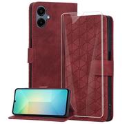 binandteam Coque pour Samsung Galaxy A06 4G avec Verre Trempé,Housse en Cuir PU Porte Carte Portefeuille, Etui de Protection à Rabat Magnétique,Pochette Fermeture Anti-Choc - Rouge