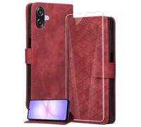 binandteam Coque pour Samsung Galaxy A07 4G avec Verre Trempé,Housse en Cuir PU Porte Carte Portefeuille, Etui de Protection à Rabat Magnétique,Pochette Fermeture Anti-Choc - Rouge