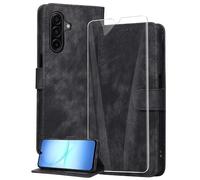 binandteam Coque pour Samsung Galaxy A17 5G / 4G avec Verre Trempé,Housse en Cuir PU Porte Carte Portefeuille, Etui de Protection à Rabat Magnétique,Pochette Fermeture Anti-Choc - Noir