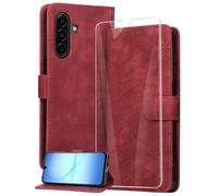 binandteam Coque pour Samsung Galaxy A17 5G / 4G avec Verre Trempé,Housse en Cuir PU Porte Carte Portefeuille, Etui de Protection à Rabat Magnétique,Pochette Fermeture Anti-Choc - Rouge