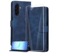 binandteam Coque pour Samsung Galaxy A17 5G / 4G avec Verre Trempé,Housse en Cuir PU Porte Carte Portefeuille, Etui de Protection à Rabat Magnétique,Pochette Fermeture Anti-Choc - Bleu