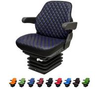 Binbir Trend Housse de siège de tracteur robuste pour tracteurs d'armoire sans appui-tête, housse de siège de chariot élévateur, motif camuflage, 8 couleurs (cuir noir - coutures bleues)