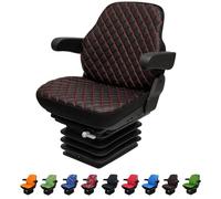 Binbir Trend Housse de siège de tracteur robuste pour tracteurs d'armoire sans appui-tête, housse de siège de chariot élévateur, motif camuflage, 8 couleurs (cuir noir - coutures rouges)