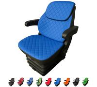 Binbir Trend Lot de 3 housses de siège universelles robustes pour tracteur avec appui-tête, chariot élévateur (cuir bleu kapitone), yeni-c3t