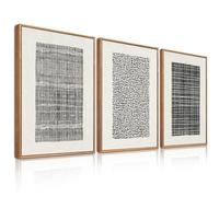 BINCUE Lot de 3 tableaux muraux abstraits - Style bohème - Lignes beiges - Toile murale - Noir et blanc - Décoration murale moderne pour salon - Ligne géométrique - Pour chambre à coucher, bureau,