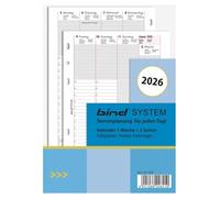 BIND B250826 Calendrier semainier A5, avec fonction de calendrier 2026, 1 semaine/2 pages, avec système, pour planificateur système bind et planificateur standard