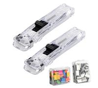 Binder Clamp Stapler, Heavy Duty Ergonomic Stationery, 2 Pieces Paper Clip Dispenser Push Stapler for Teachers, Students, Accountants, Writers, Classroom, Home, Dorm, Durable and Easy to Use