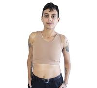 Binder Court - Binder Trans - Haut Compressif - Compression Renforcée - Maintien Extra-Fort - Transgenre, Non-Binaire (FR/ES, Alpha/Lettres, L, Taille Normale, Taille Normale, Original, Amande)